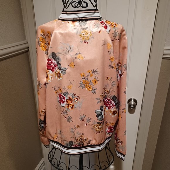 Floral Satin Bomber Jacket - Peach - Picture 3 of 6